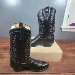 Tony Lama Cowboy Boots Mens 12 D Black Excellent Kalfaroo Leather H0363 Western